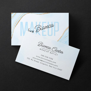 Carte De Visite Pastel Bleu Or Paillettes Agate Maquilleuse Salon