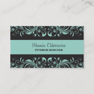 Carte de visite Pastel Blue & Black Damask