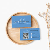 Carte De Visite Pastel Blue Calligraphy Script code QR