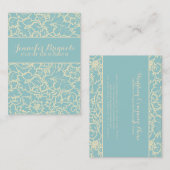 Carte De Visite Pastel Blue Et Creme Floral Damas (Devant / Derrière)