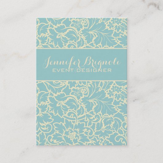 Carte De Visite Pastel Blue Et Creme Floral Damas (Devant)