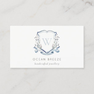 Carte De Visite Pastel Blue Fleur sauvage Aquarelle Crest Monogram
