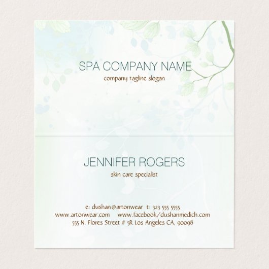 Carte de visite Pastel Blue Green Spring Blossom (Intérieur déplié)