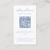 Carte De Visite Pastel Blue Monogram QR Code Floral Crest (Dos)