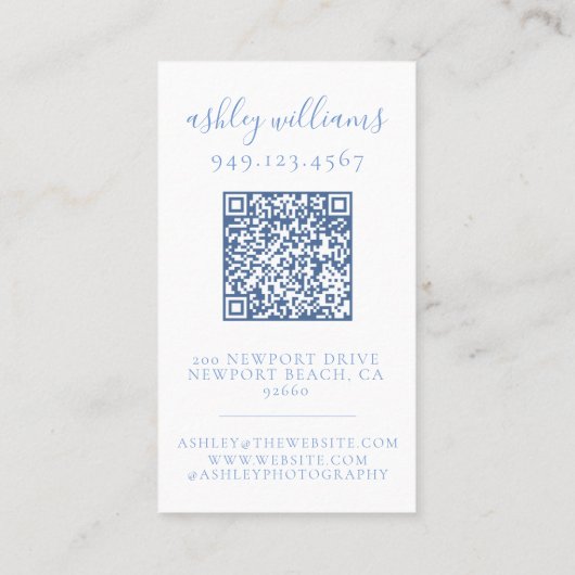 Carte De Visite Pastel Blue Monogram QR Code Floral Crest (Dos)