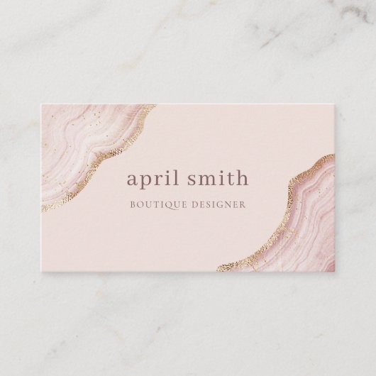 Carte De Visite Pastel Blush doux Rose Or Agate Marbre Texture (Devant)