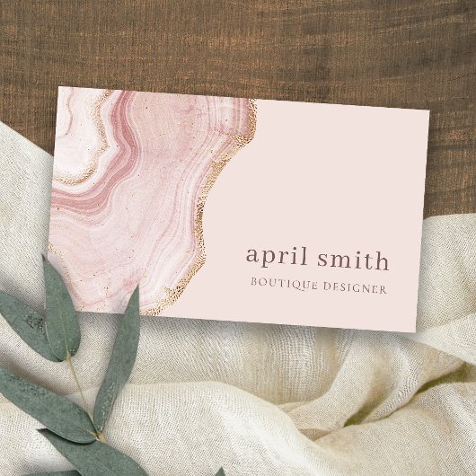 Carte De Visite Pastel Blush doux Rose Or Agate Marbre Texture