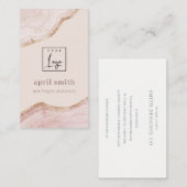 Carte De Visite Pastel Blush Rose Gold Agate Marbre Texture Logo (Devant / Derrière)
