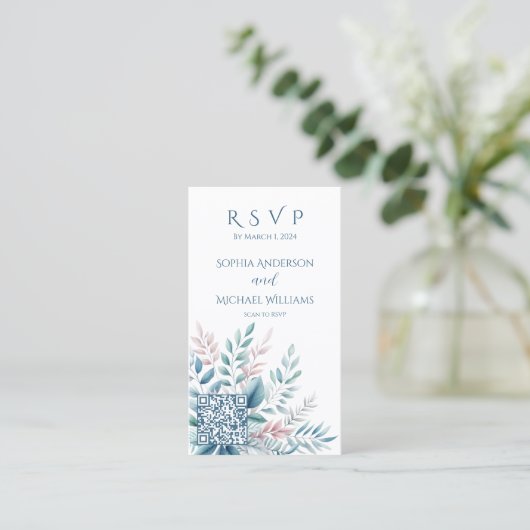 Carte De Visite Pastel Botanique Mariage-RSVP-QR code- (Debout devant)