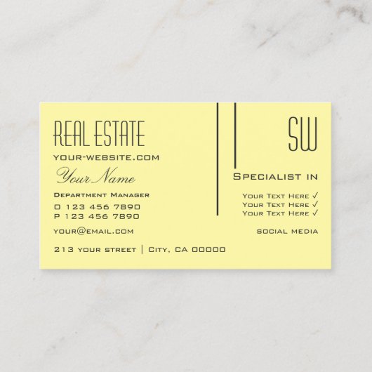 Carte De Visite Pastel clair avec Initiales Professionnel (Dos)