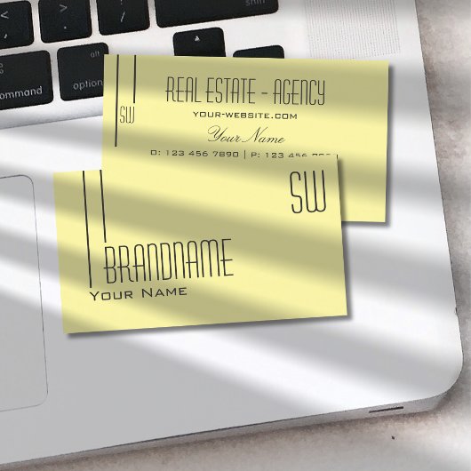 Carte De Visite Pastel clair jaune avec Monogramme professionnel