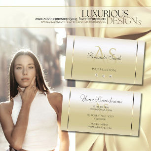 Carte De Visite Pastel Gold Crème effet Sparkle Diamonds Initiale