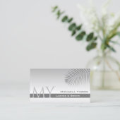 Carte De Visite Pastel Grey Gradient Palm Leaf Monogramme et photo (Debout devant)