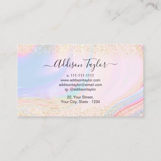 Carte De Visite Pastel Holographic Gold Parties scintillant (Dos)