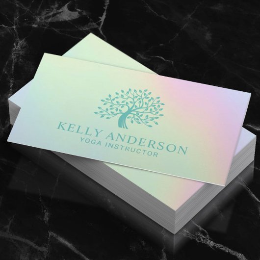 Carte De Visite Pastel Holographic Yoga Instructor Tree Logo