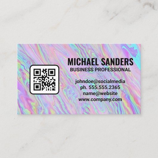 Carte De Visite Pastel Holographique Iridescgraphique | Code QR (Devant)