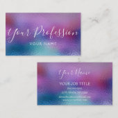 Carte De Visite Pastel Iridescente Foil Bleu, violet et Turquoise (Devant / Derrière)