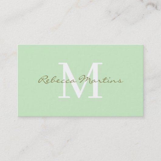 Carte De Visite Pastel light green minimalist monogram (Devant)