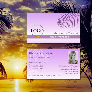Carte De Visite Pastel Lilac Gradient Palm Leaf Logo et photo