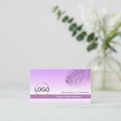 Carte De Visite Pastel Lilac Gradient Palm Leaf Logo et photo (Debout devant)