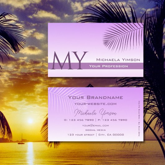 Carte De Visite Pastel Lilac Gradient Palm Leaf Monogramme Simplem