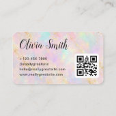Carte De Visite Pastel Marble Script Name and Gold Accents QR Code (Dos)