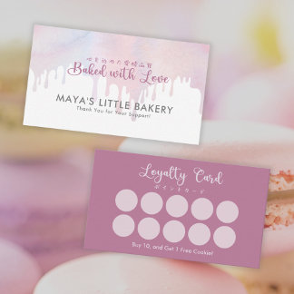 Carte De Visite Pastel Pink Dripping Bakery Loyalty Rewards