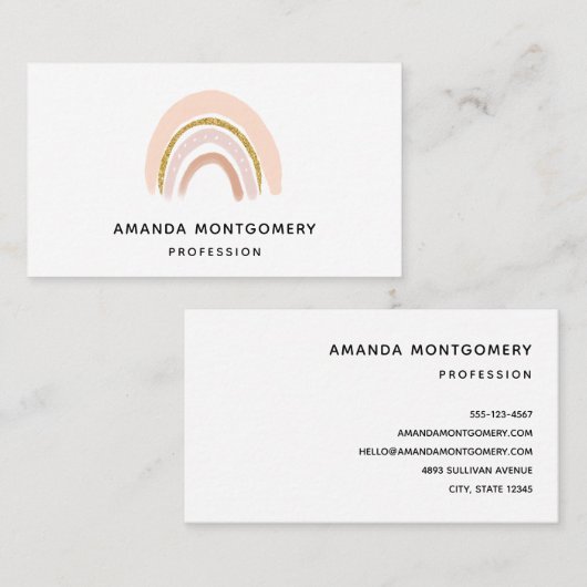 Carte De Visite Pastel Pink & Faux Parties scintillant Boho Arc-en (Devant / Derrière)