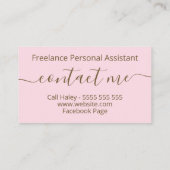 Carte De Visite Pastel Pink Freelance Assistant personnel (Dos)