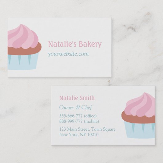 Carte De Visite Pastel Pink Frosting Cupcake Boulangerie Pâtisseri (Devant / Derrière)