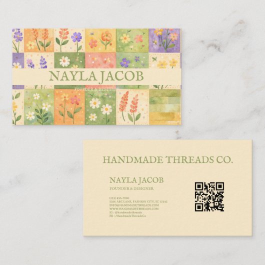 Carte De Visite Pastel Pretty Girly Green Purple Quilt Patchwork  (Devant / Derrière)