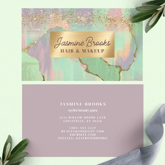 Carte De Visite Pastel Purple Rose Et Mint Or Moderne Accents