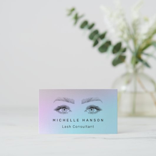 Carte De Visite Pastel Purple Turquoise esquissé Lashes Eyes (Debout devant)