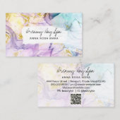 Carte De Visite *~* Pastel Rainbow Abstrait Spa QR Parties scintil (Devant / Derrière)