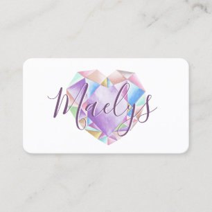 Carte De Visite Pastel Rainbow Diamond Heart Ajouter QR Code Cute 