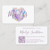 Carte De Visite Pastel Rainbow Diamond Heart Ajouter QR Code Cute (Devant / Derrière)