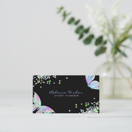 Carte De Visite Pastel Rainbow Holographic Iridescente Butterfly (Debout devant)