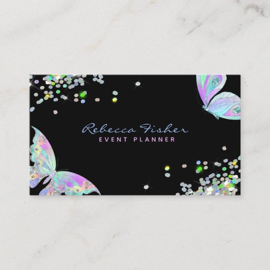 Carte De Visite Pastel Rainbow Holographic Iridescente Butterfly (Devant)