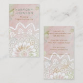 Carte De Visite Pastel rose et vert blanc Mandala Serene (Devant / Derrière)