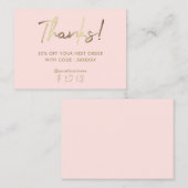 Carte De Visite pastel rose faux or merci (Devant / Derrière)