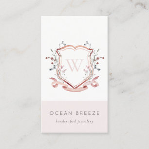 Carte De Visite Pastel Rose Fleur sauvage Aquarelle Crest Monogram