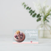 Carte De Visite Pastel rose Grey Cupcake Modèle photo de gâteau (Debout devant)