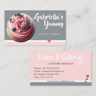 Carte De Visite Pastel rose Grey Cupcake Modèle photo de gâteau