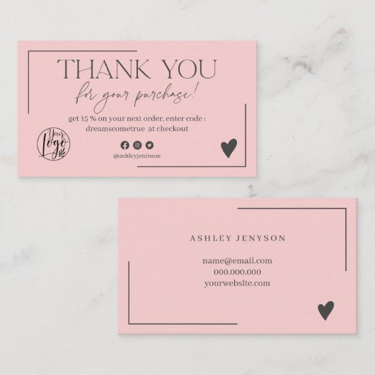 Carte De Visite Pastel rose gris script commander merci (Devant / Derrière)