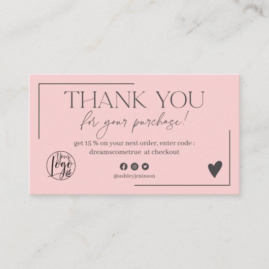 Carte De Visite Pastel rose gris script commander merci (Devant)