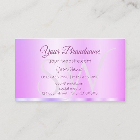 Carte De Visite Pastel rose violet glamour avec initiales Élégant (Dos)