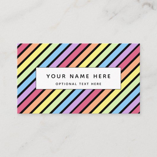 Carte De Visite Pastel Stripe Rainbow Noir Rainbow Motif (Devant)