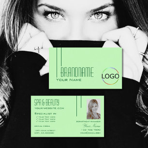 Carte De Visite Pastel Vert clair avec logo et photo professionnel