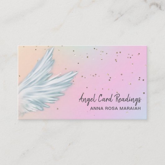 Carte De Visite *~* Pastel White Angel Wings Starry Rainbow (Devant)