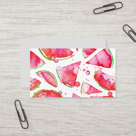 Carte De Visite Pastèque à l'aquarelle 1 (Devant/Arrière en situation)